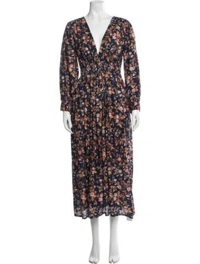 Pre-owned Mille Floral Print Long Dress In Blue