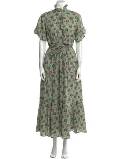 Pre-owned Mille Floral Print Long Dress In Green