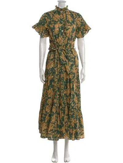 Pre-owned Mille Floral Print Long Dress In Green