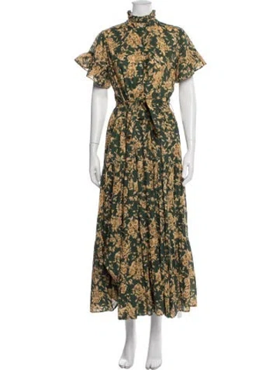 Pre-owned Mille Floral Print Long Dress In Green