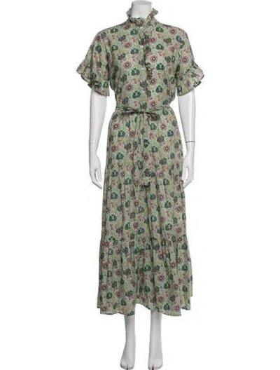 Pre-owned Mille Floral Print Long Dress In Green