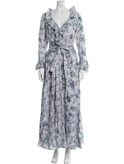Pre-owned Mille Floral Print Long Dress In Grey