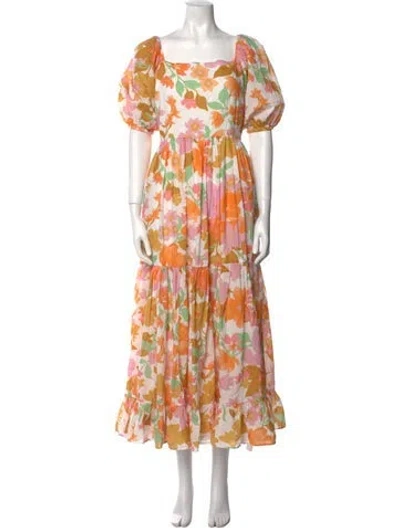 Pre-owned Mille Floral Print Long Dress In Orange