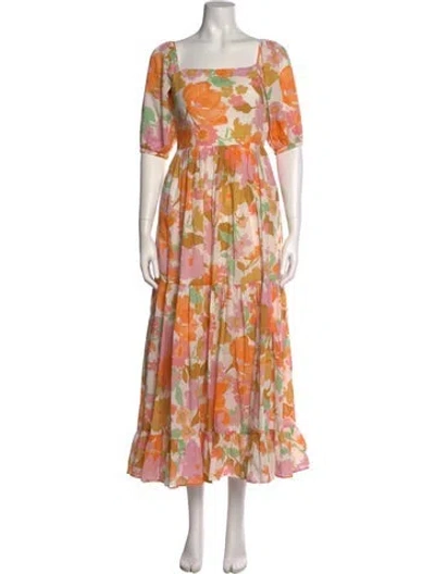 Pre-owned Mille Floral Print Long Dress In Orange