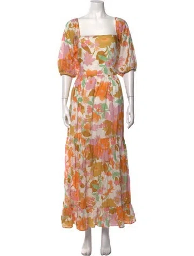 Pre-owned Mille Floral Print Long Dress In Orange