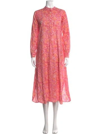 Pre-owned Mille Floral Print Long Dress In Orange/pink