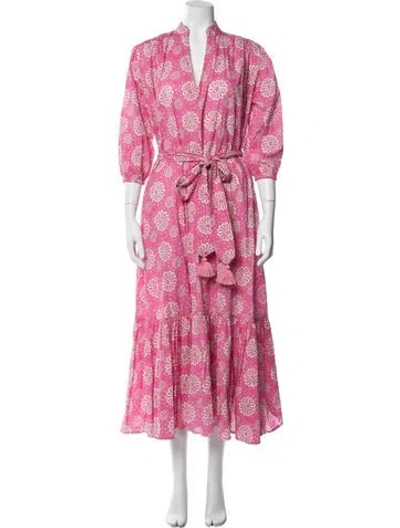 Pre-owned Mille Floral Print Long Dress In Pink