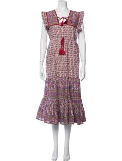 Pre-owned Mille Floral Print Long Dress In Purple