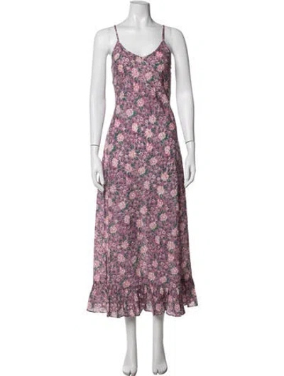 Pre-owned Mille Floral Print Long Dress In Purple