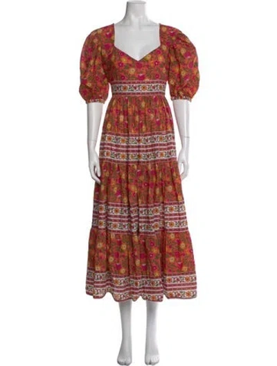 Pre-owned Mille Floral Print Long Dress In Red