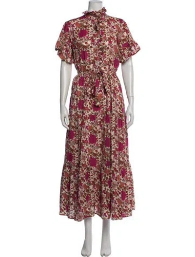 Pre-owned Mille Floral Print Long Dress In Red