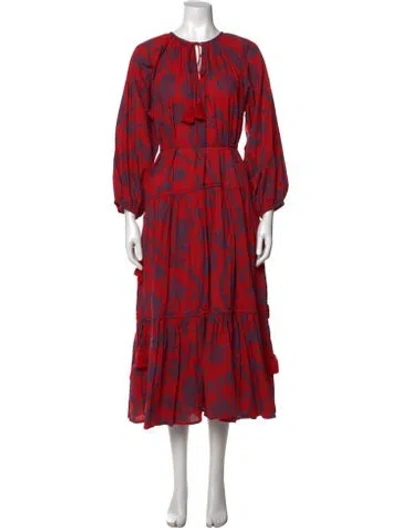 Pre-owned Mille Floral Print Long Dress In Red