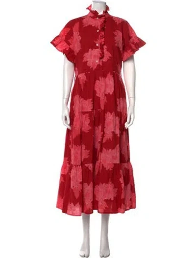 Pre-owned Mille Floral Print Long Dress In Red