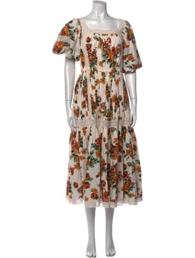 Pre-owned Mille Floral Print Long Dress W/ Tags In Neutral
