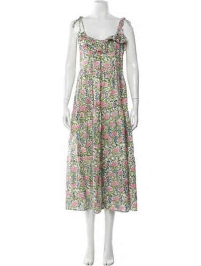 Pre-owned Mille Floral Print Long Dress In White