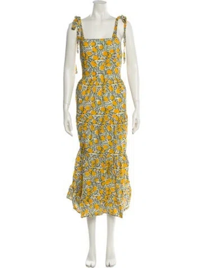 Pre-owned Mille Floral Print Long Dress In Yellow