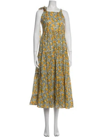 Pre-owned Mille Floral Print Long Dress In Yellow