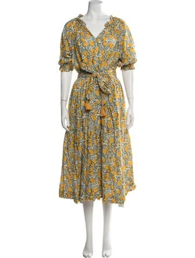 Pre-owned Mille Floral Print Long Dress In Yellow