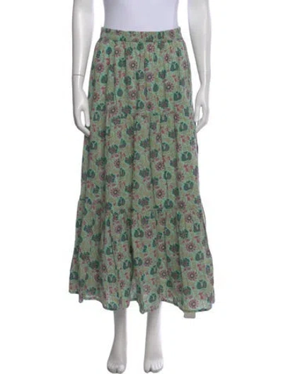 Pre-owned Mille Floral Print Long Skirt In Green