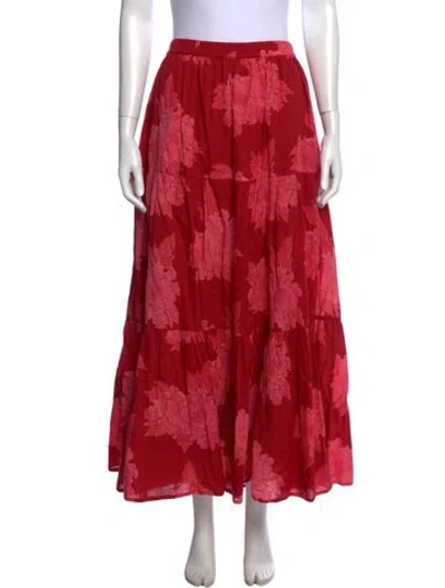 Pre-owned Mille Floral Print Long Skirt In Red