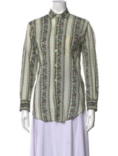 Pre-owned Mille Floral Print Long Sleeve Button-up Top In Neutrals