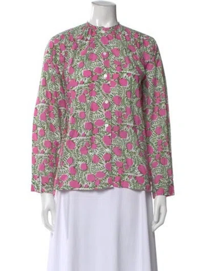 Pre-owned Mille Floral Print Long Sleeve Button-up Top In Pink