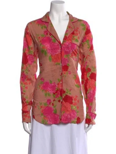 Pre-owned Mille Floral Print Long Sleeve Button-up Top In Pink