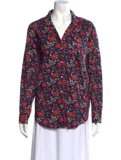 Pre-owned Mille Floral Print Long Sleeve Button-up Top In Purple