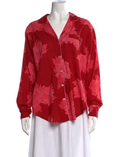 Pre-owned Mille Floral Print Long Sleeve Button-up Top In Red