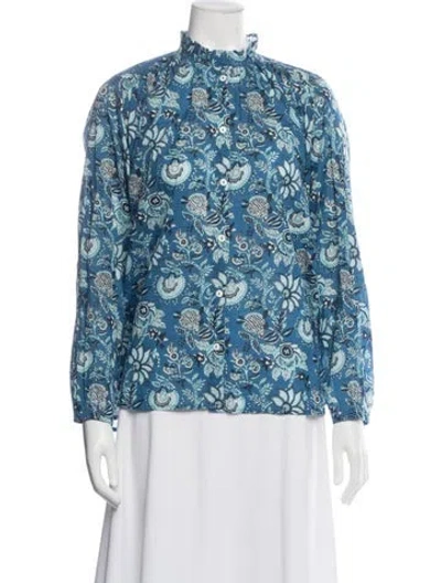 Pre-owned Mille Floral Print Long Sleeve Top In Blue