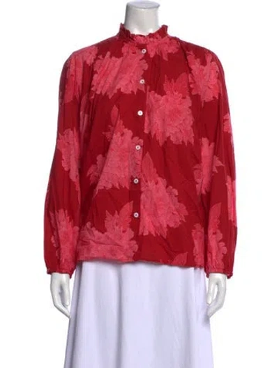 Pre-owned Mille Floral Print Long Sleeve Top In Red