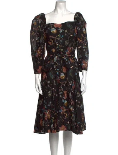 Pre-owned Mille Floral Print Midi Length Dress In Black