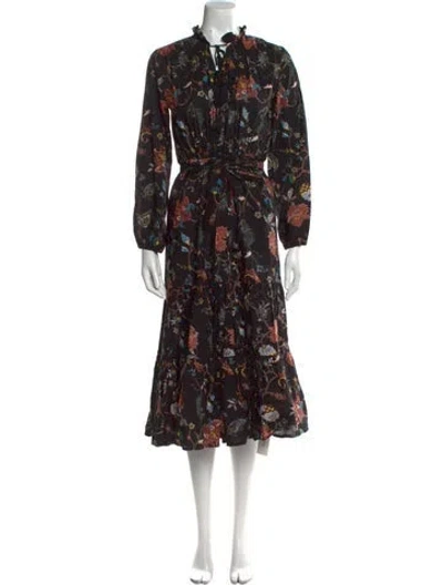 Pre-owned Mille Floral Print Midi Length Dress In Black