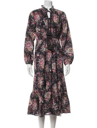 Pre-owned Mille Floral Print Midi Length Dress In Black