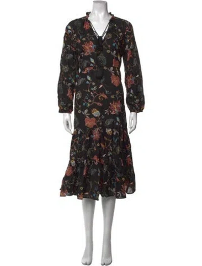 Pre-owned Mille Floral Print Midi Length Dress In Black