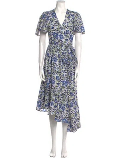 Pre-owned Mille Floral Print Midi Length Dress In Blue