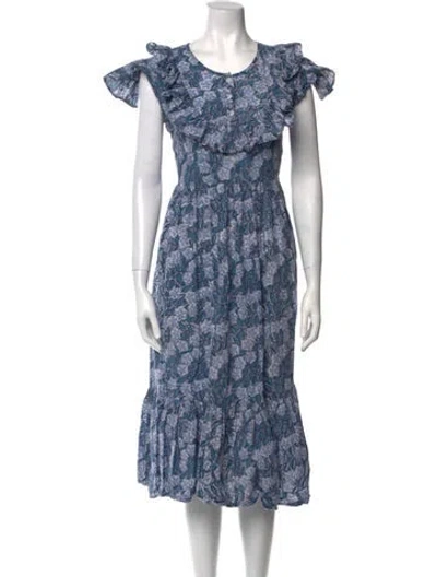 Pre-owned Mille Floral Print Midi Length Dress In Blue
