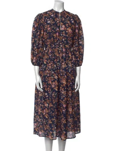 Pre-owned Mille Floral Print Midi Length Dress In Blue