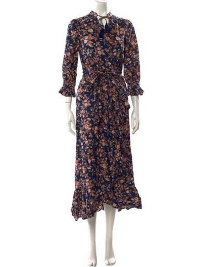 Pre-owned Mille Floral Print Midi Length Dress In Blue