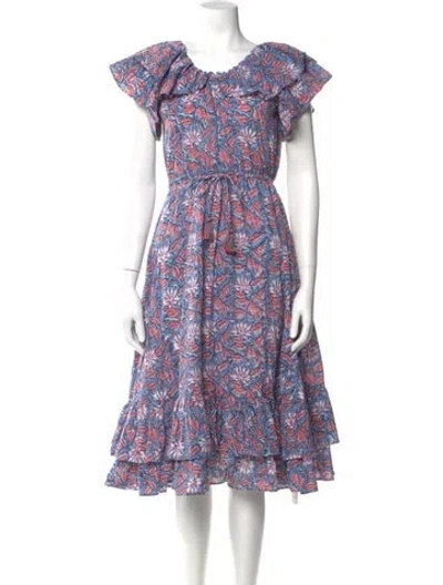 Pre-owned Mille Floral Print Midi Length Dress In Blue