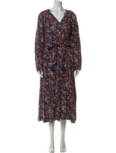 Pre-owned Mille Floral Print Midi Length Dress In Blue