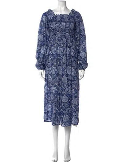 Pre-owned Mille Floral Print Midi Length Dress In Blue