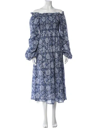 Pre-owned Mille Floral Print Midi Length Dress In Blue