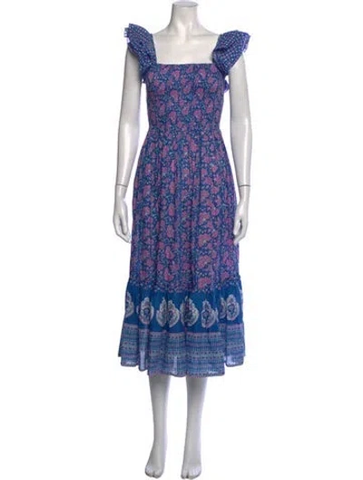 Pre-owned Mille Floral Print Midi Length Dress In Blue/pink