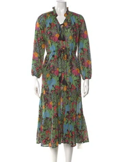 Pre-owned Mille Floral Print Midi Length Dress In Green