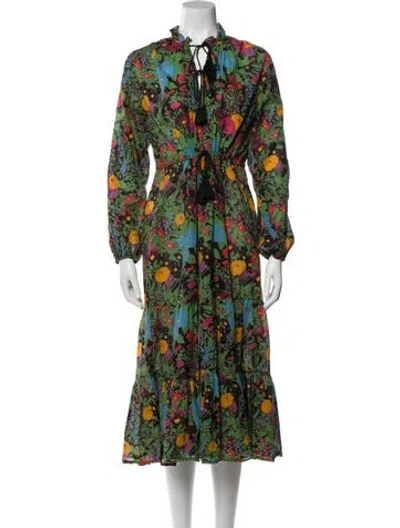 Pre-owned Mille Floral Print Midi Length Dress In Green