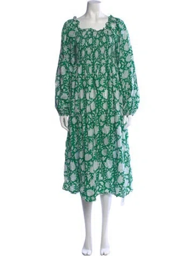 Pre-owned Mille Floral Print Midi Length Dress In Green