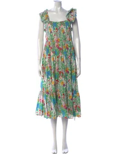 Pre-owned Mille Floral Print Midi Length Dress In Green
