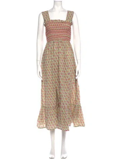 Pre-owned Mille Floral Print Midi Length Dress In Green