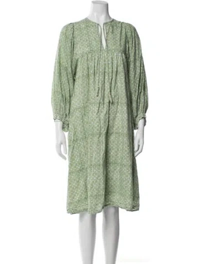 Pre-owned Mille Floral Print Midi Length Dress In Green